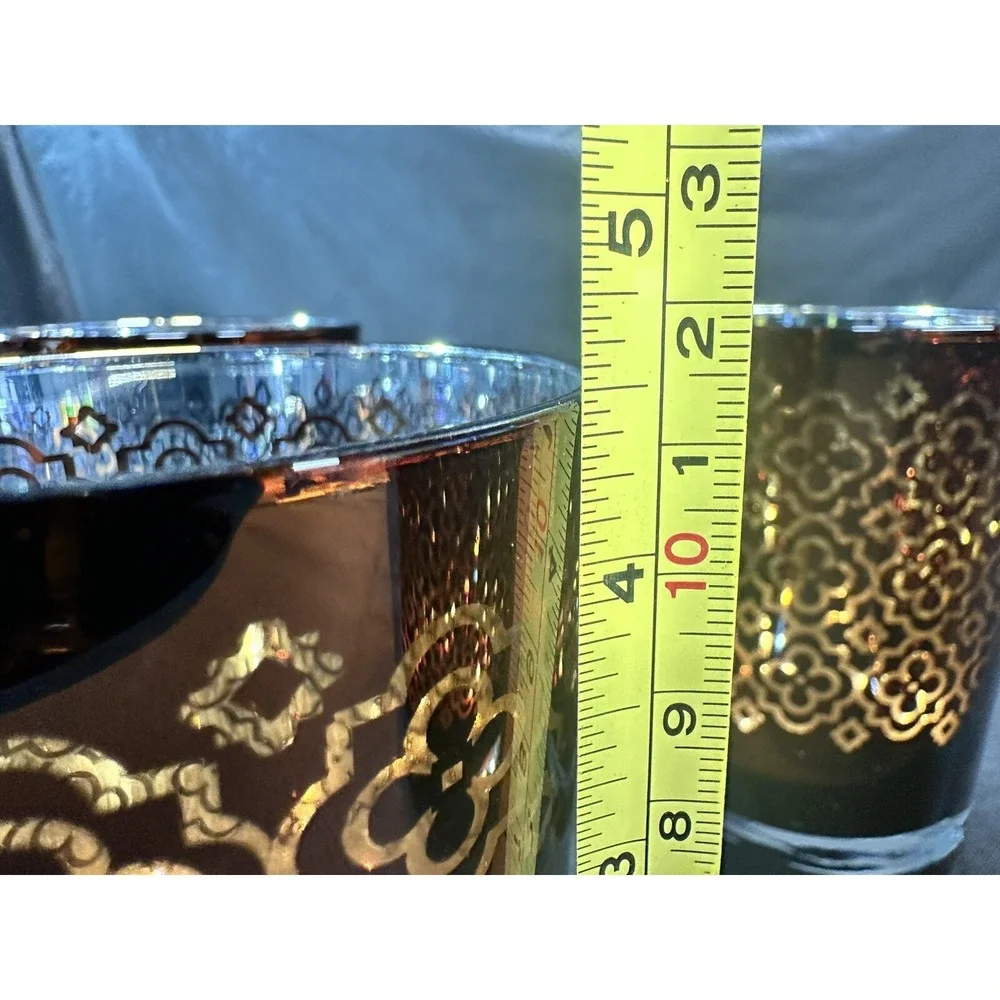 Copper Colored Design Mercury Glass Silver Inside Votive Candle Holders Set/4